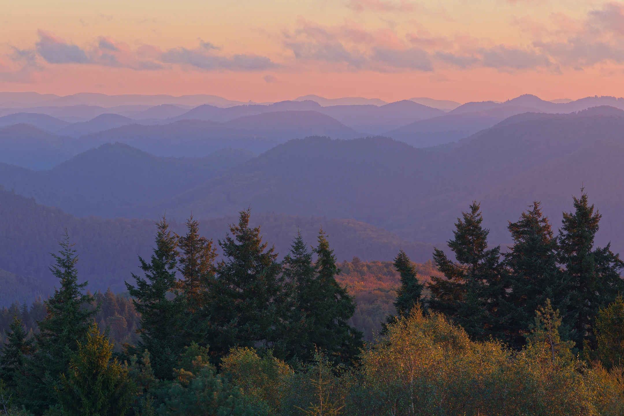 crêtes des Vosges du Nord dans une aube automnale